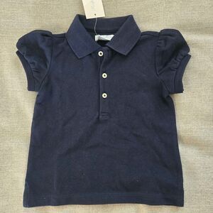 NWT Ralph Lauren Baby Girl Navy Blue Short Sleeve Puff Polo Shirt Pique Top 18M